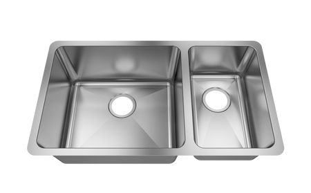 Jade- Onyx 18 Gauge 6040 Reversible Undermount Kitchen Sink, Radial Corners, 32x18x9/7 5
