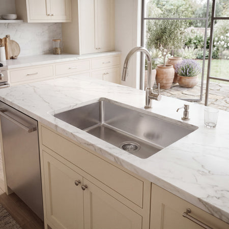 Jade-Opal 18 Gauge Single Bowl Undermount Kitchen Sink, Radial Corners, 32x18x9 15