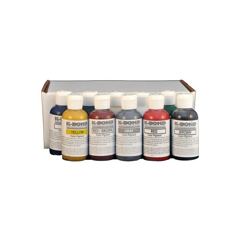 Set of K-Bond color pigments in various colors on a white background