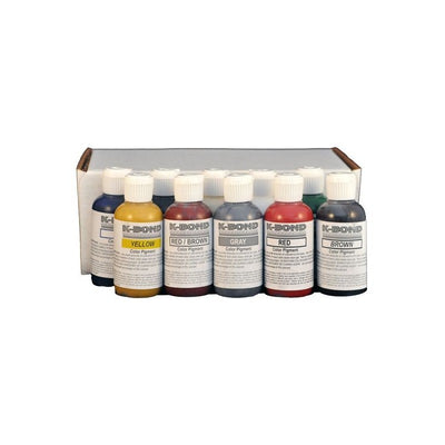 Set of K-Bond color pigments in various colors on a white background