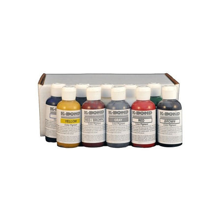 Set of K-Bond color pigments in various colors on a white background