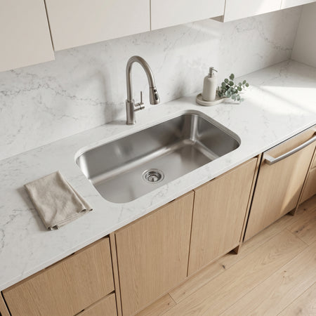 Liberty- Miami 18 Gauge Single Bowl Undermount Kitchen Sink, Radial Corners, 32x18x9 6