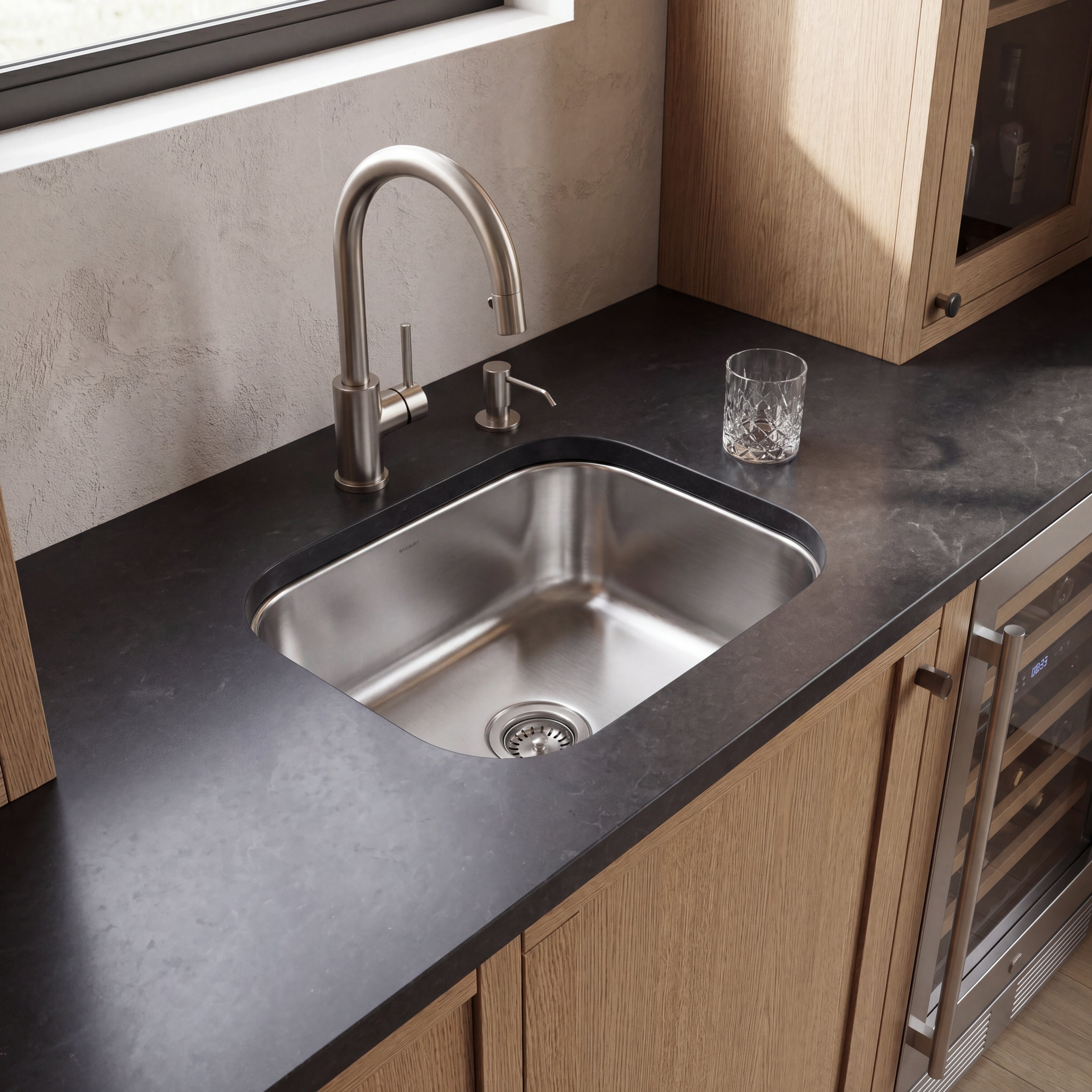 Liberty- Quincy Premium Soft Touch Brushed Finish 18 G UM bar/prep laundry or utility sink. 20 5/8 x 17 3/4 x 9 6