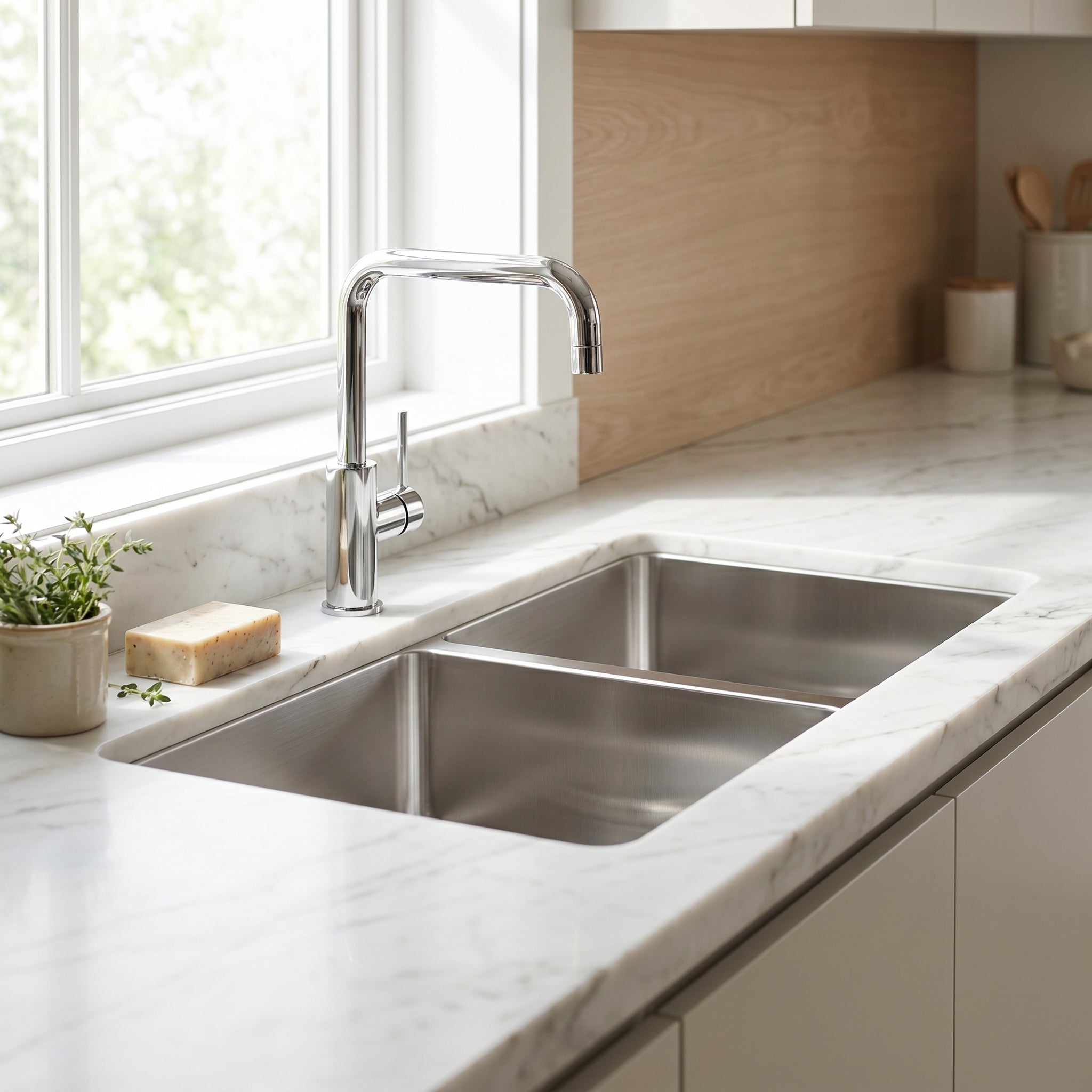 Master Chef - Bordeaux Radial  Culinary Style Stainless Steel Kitchen Sink Double/Equal Bowl UM RADIAL CORNERS 8