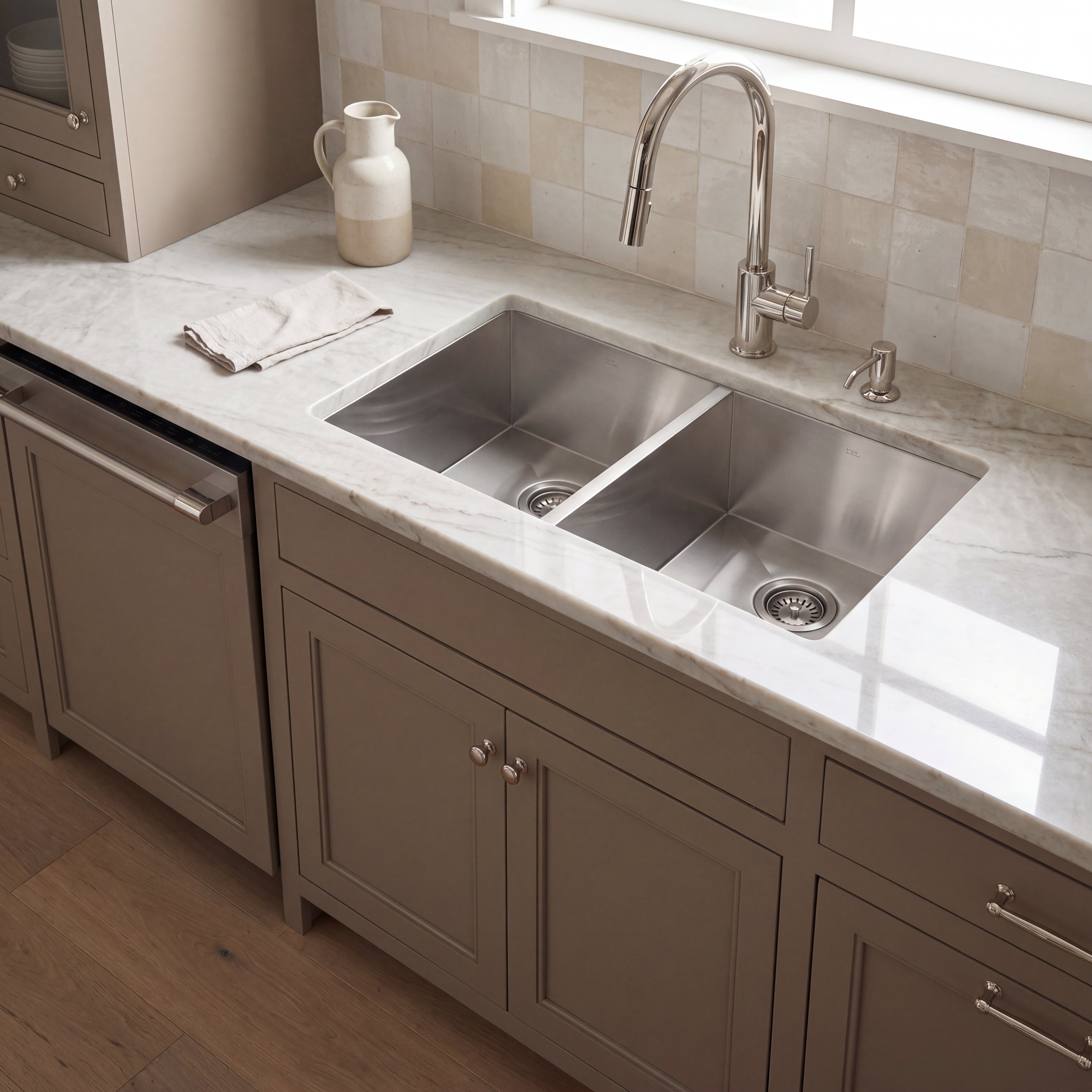 Master Chef - Bordeaux  Stainless Steel Professional Culinary Sink 15G Equal Double Bowl UM 15 G 32x18x10 5