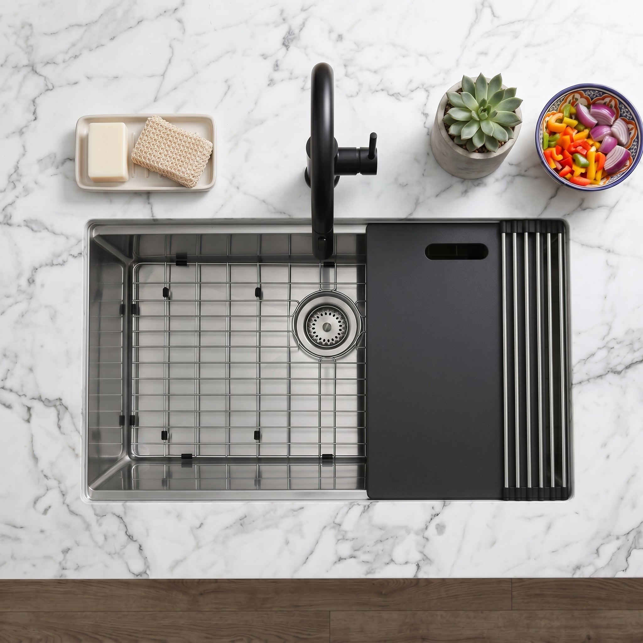 Master Chef-Dax Single Bowl Kitchen Work Station, Radial Corners, Accessories Included, 32x19x10 10