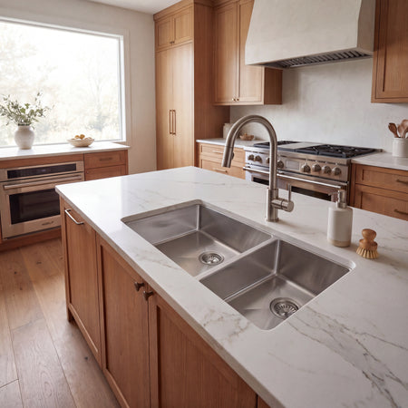Master Chef- Orleans Premium 15 G RADIAL CORNERS Offset Stainless Steel Kitchen Sink 33x18x10 7