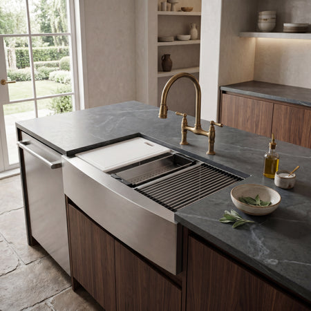 Master Chef-Pisa 33 6040 Flat 6" RETRO Apron Workstation Sink, 33x22x10 14