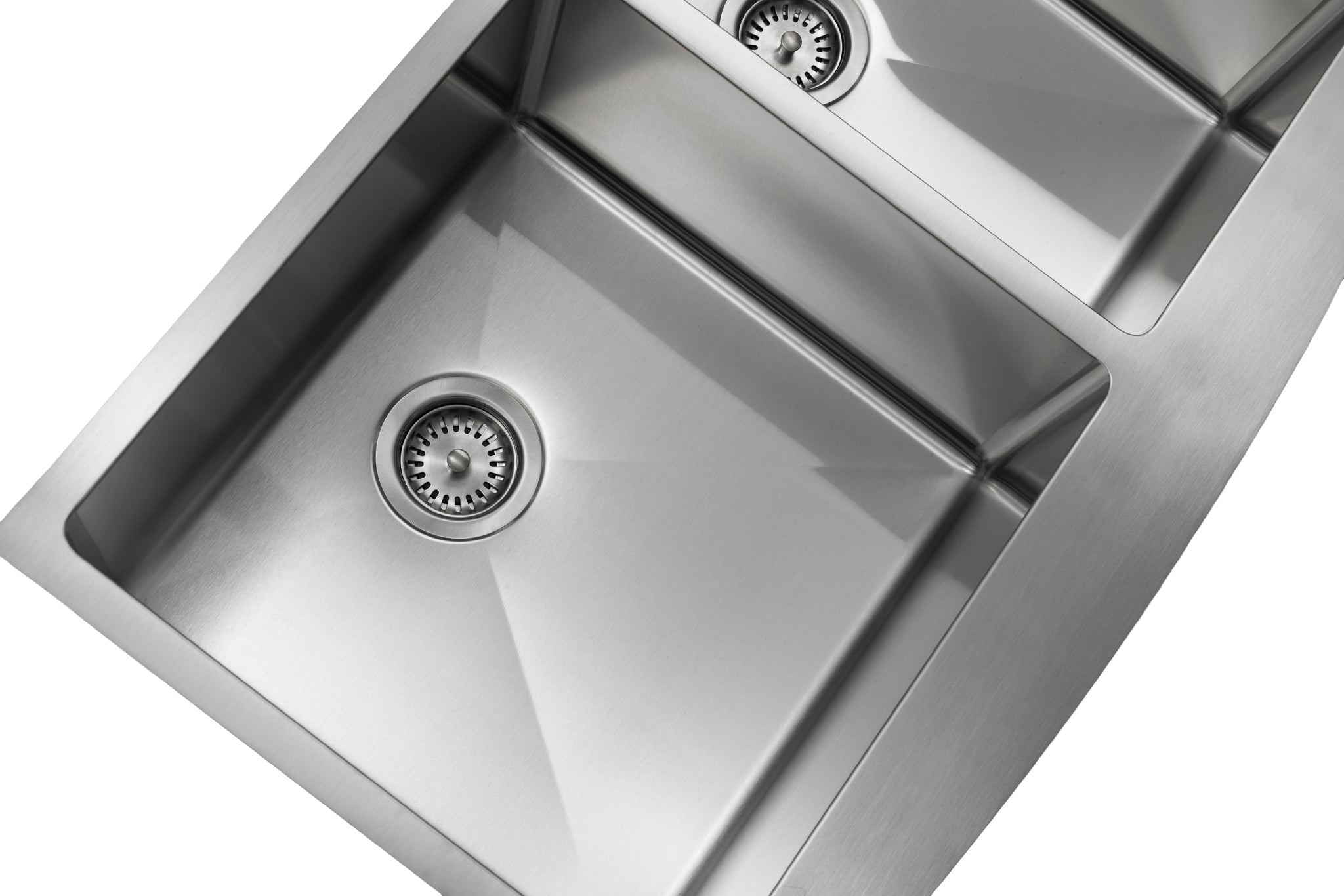 Master Chef- Toulouse Stainless Steel Apron Front Double Bowl 33x21x10 15 G SQUARE NON RADIAL CORNERS 3