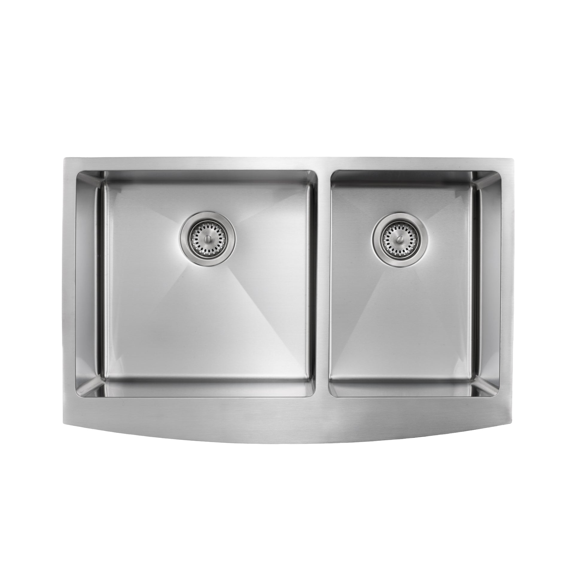 Master Chef- Toulouse Stainless Steel Apron Front Double Bowl 33x21x10 15 G SQUARE NON RADIAL CORNERS 1