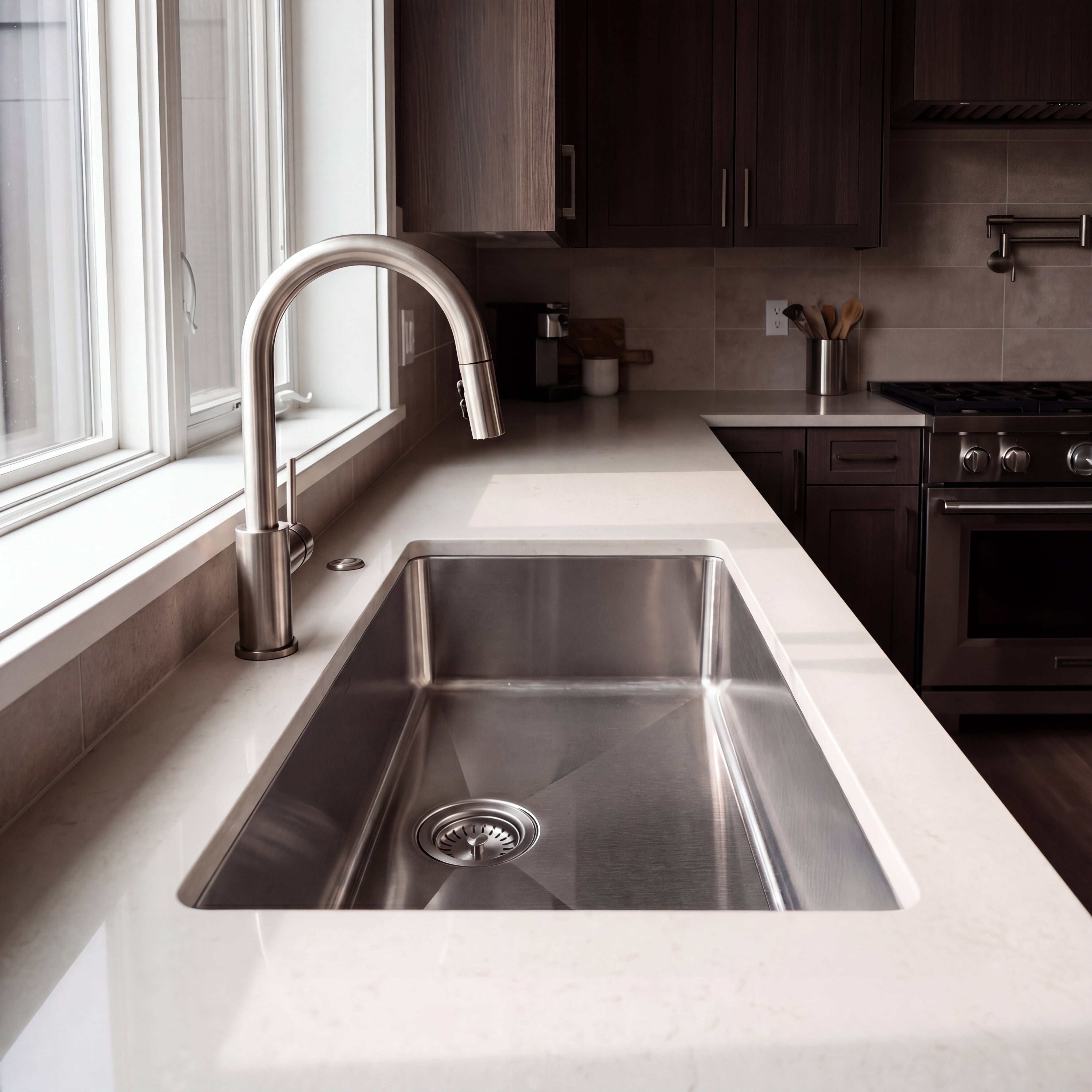 Master Chef- Troyes 16 Gauge Single Bowl Stainless Kitchen Sink, Radial Corners, 31x18x9 7