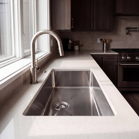 Master Chef- Troyes 16 Gauge Single Bowl Stainless Kitchen Sink, Radial Corners, 31x18x9 7