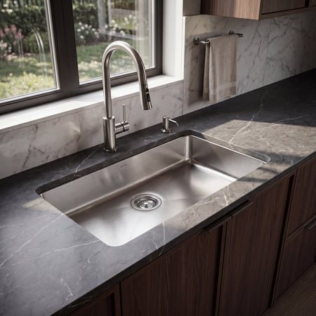 Master Chef- Troyes ADA  16 Gauge ADA Single Bowl Stainless Kitchen Sink, Radial Corners, 31x18x6 4