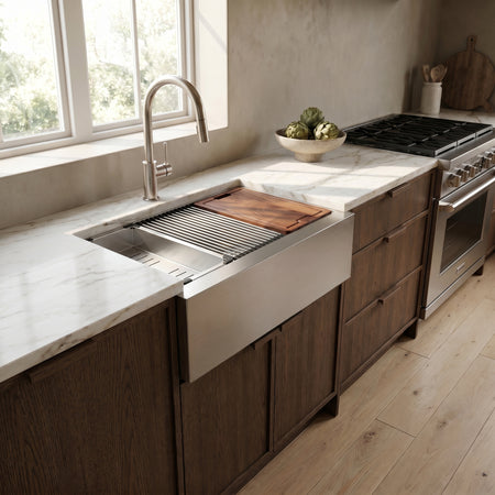 Master Chef-Verona Curved Retro 36 Single Bowl Curved 6" RETRO Apron Workstation Sink, 36x22x10 10