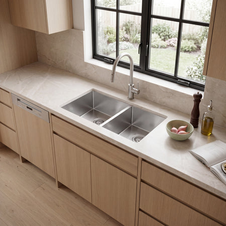 MasterChef - Orleans Premium 15 G Offset 60/40 Stainless Steel Kitchen Sink 33x18x10 SQUARE NONRADIAL CORNERS 4