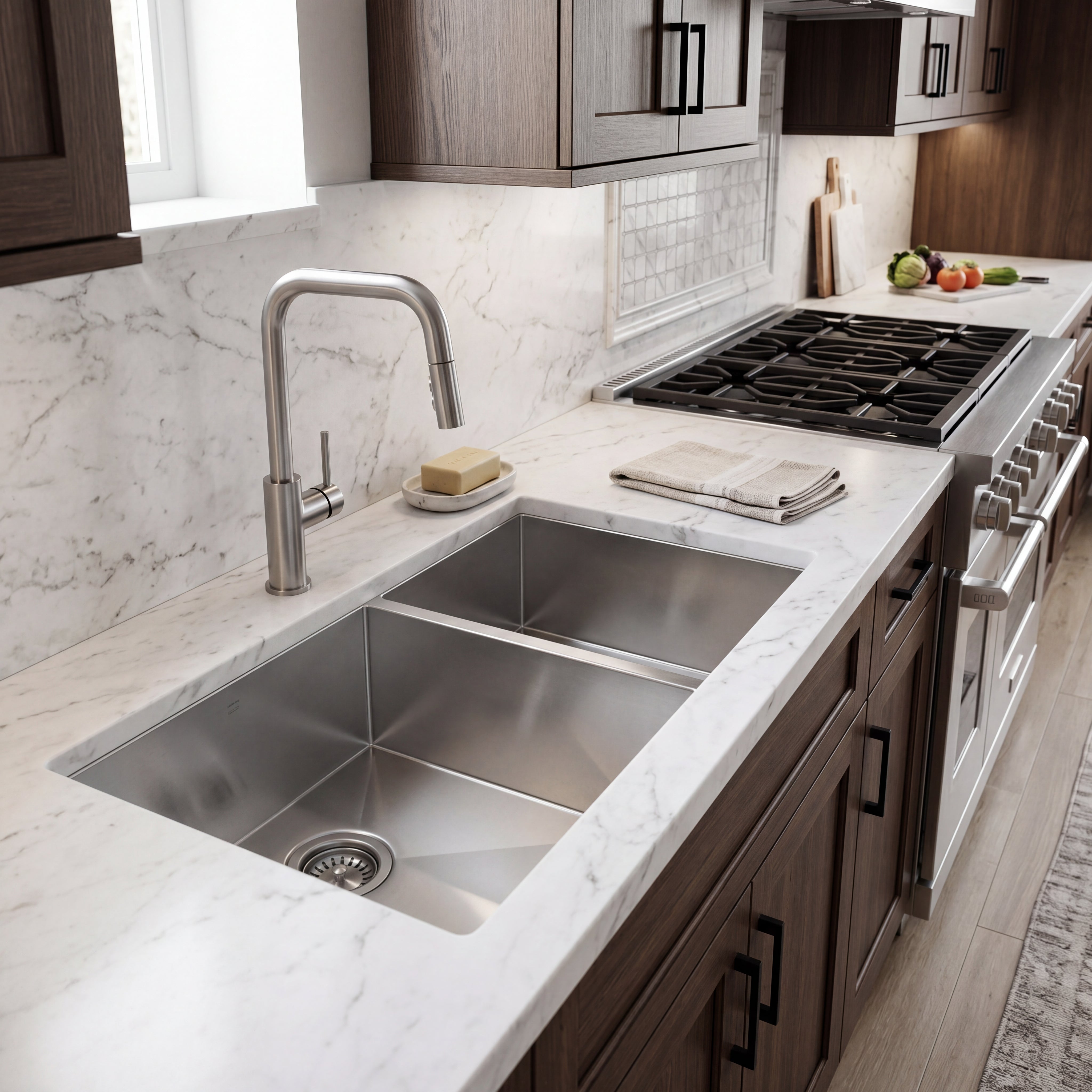 MasterChef - Orleans Premium 15 G Offset 60/40 Stainless Steel Kitchen Sink 33x18x10 SQUARE NONRADIAL CORNERS 5