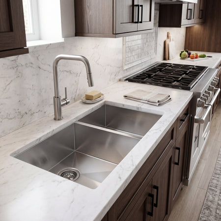 MasterChef - Orleans Premium 15 G Offset 60/40 Stainless Steel Kitchen Sink 33x18x10 SQUARE NONRADIAL CORNERS 5