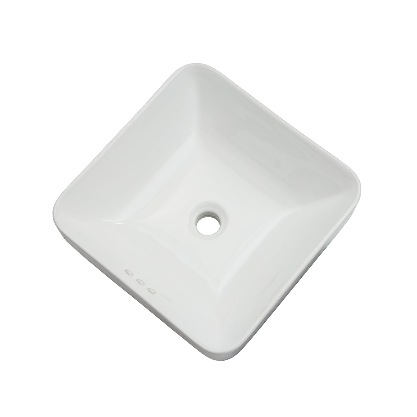 White Oasis Libra square semi-recessed vessel sink with deep basin, rounded edges, designed for drop-in or vessel installation.