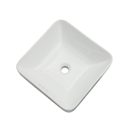 White Oasis Libra square semi-recessed vessel sink with deep basin, rounded edges, designed for drop-in or vessel installation.