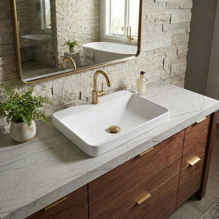 Oasis- Lynx Premium 23.25' x 18.5' x 6.75'8 in widespread faucet mounting Drop in Porcelain Vessel sink 2