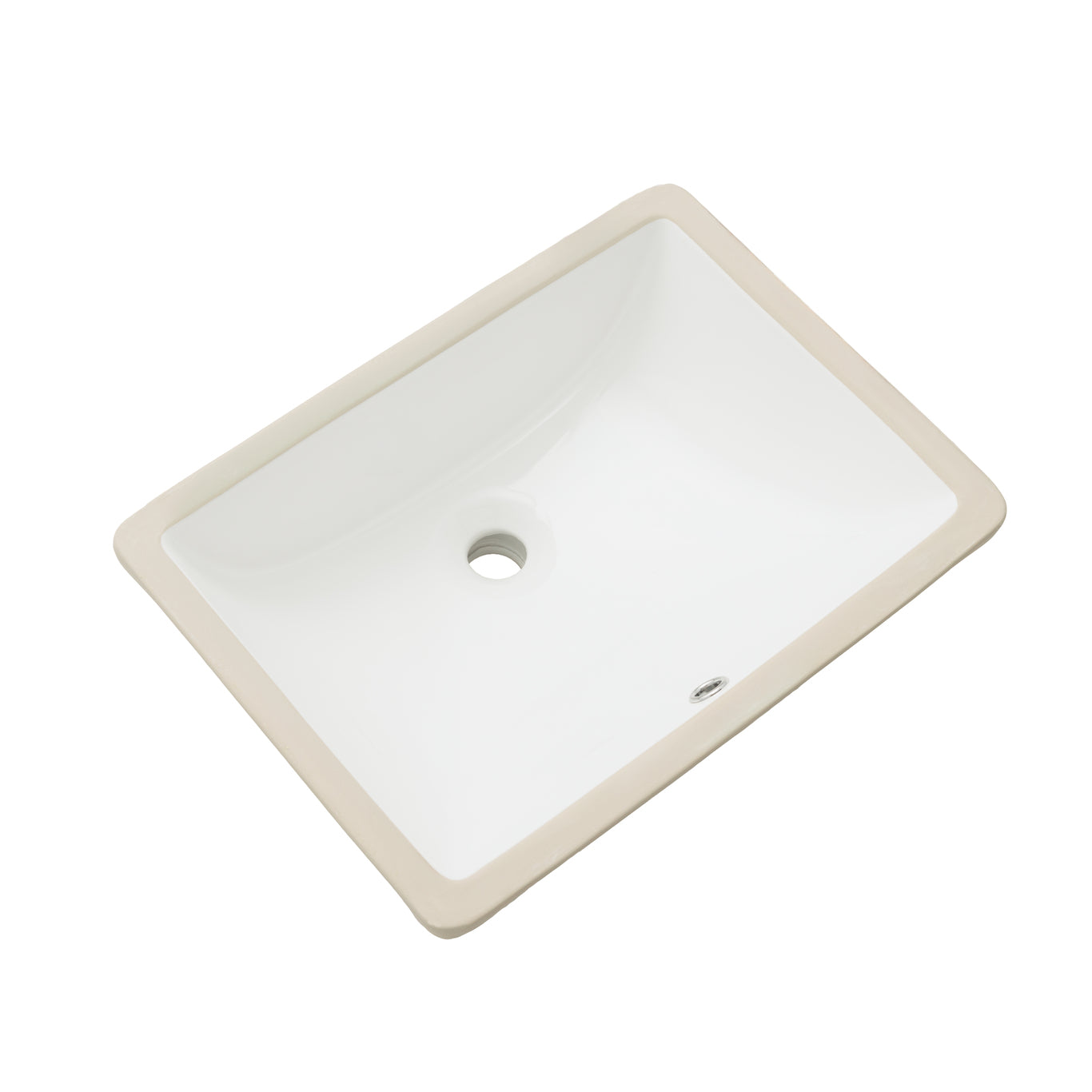 White Oasis Phoenix rectangular vitreous china lavatory basin with 20x15x7.8 inches dimensions, shown in a modern bathroom setting.