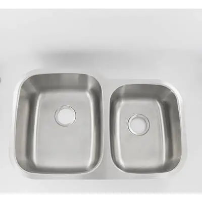 Presidential Madison 16 Premium heavy-duty double bowl kitchen sink with offset design, 31.75x20.5x9/7 inches.