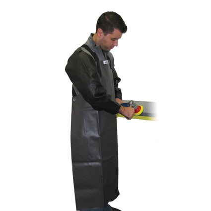 Weha grey apron made of durable fabric, with adjustable straps and pockets for tools, designed for crafts or workshops.
