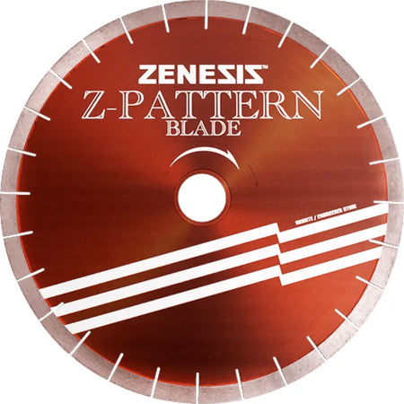 Zenesis diamond bridge saw blade, 12-inch to 20-inch, with Z pattern design for precise cutting of stone and tile materials.